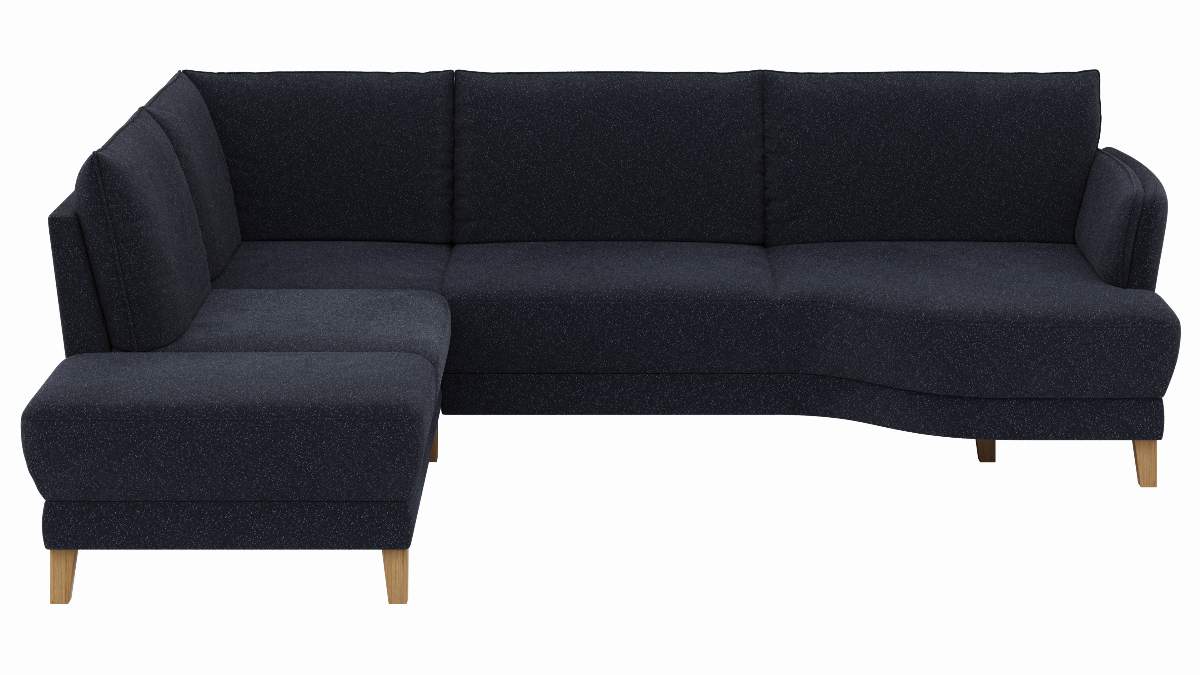 Sofa Stamford - Ecksofa 2-sitzig und Abschlusshocker links mit 3,5-Sitzer, Bogen rechts, Stoff, Dunkelblau
