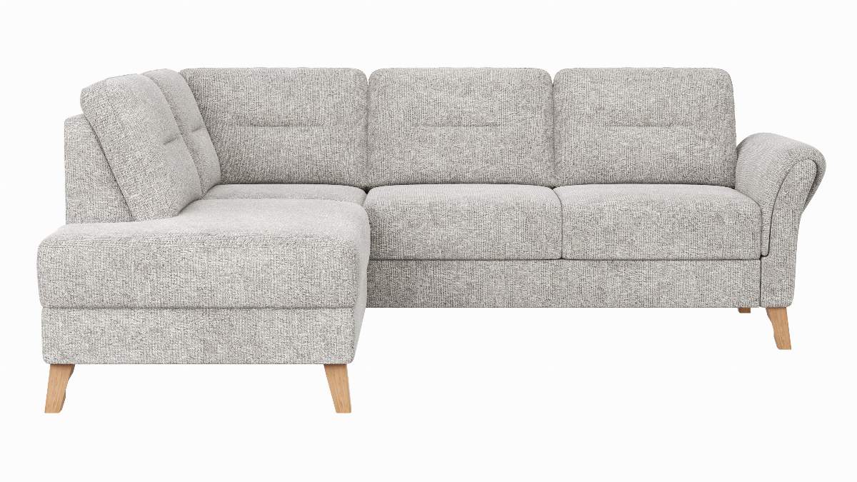 Ecksofa Almyra - Ottomane links mit 2,5-Sitzer, Stoff, Silbergrau