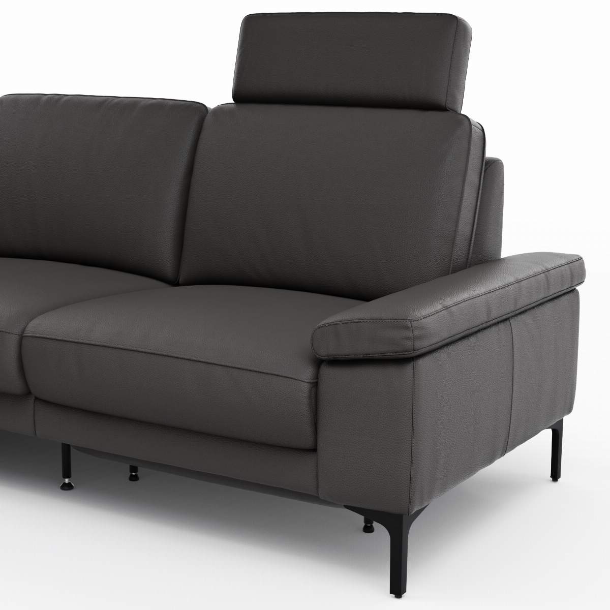 Ecksofa Matero - Ecke mit 2-Sitzer rechts inkl. Relaxfunktion motorisch und Sitzvorzug, Leder, Anthrazit