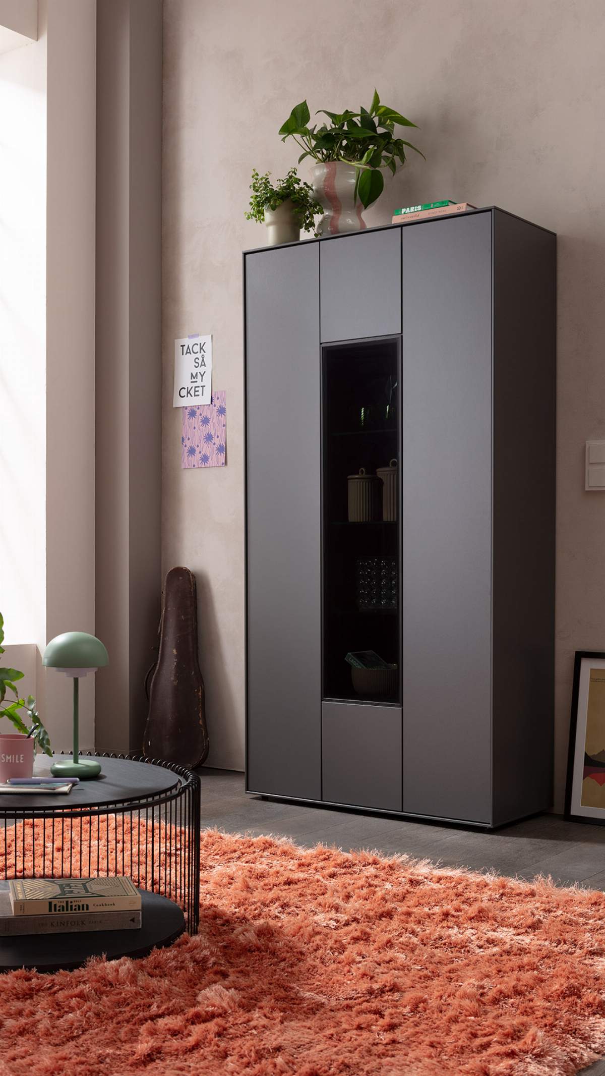 Vitrine Medio - Melamin, Schiefergrau