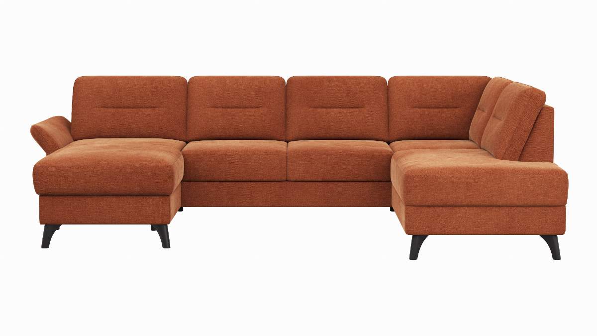 Wohnlandschaft Almyra - Longchair links, 2,5-Sitzer, Ottomane rechts, Stoff, Kupfer