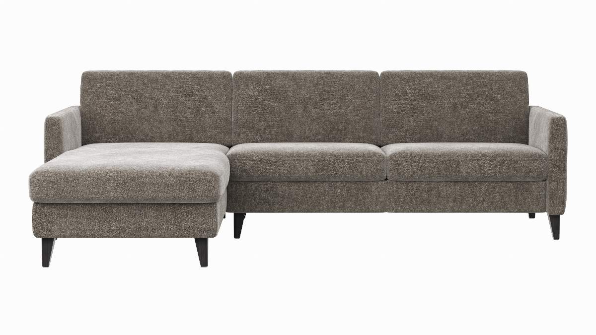 Ecksofa Arima N - Longchair mit 2,5-Sitzer rechts inkl. Kopfteil verstellbar, Stoff, Mocca