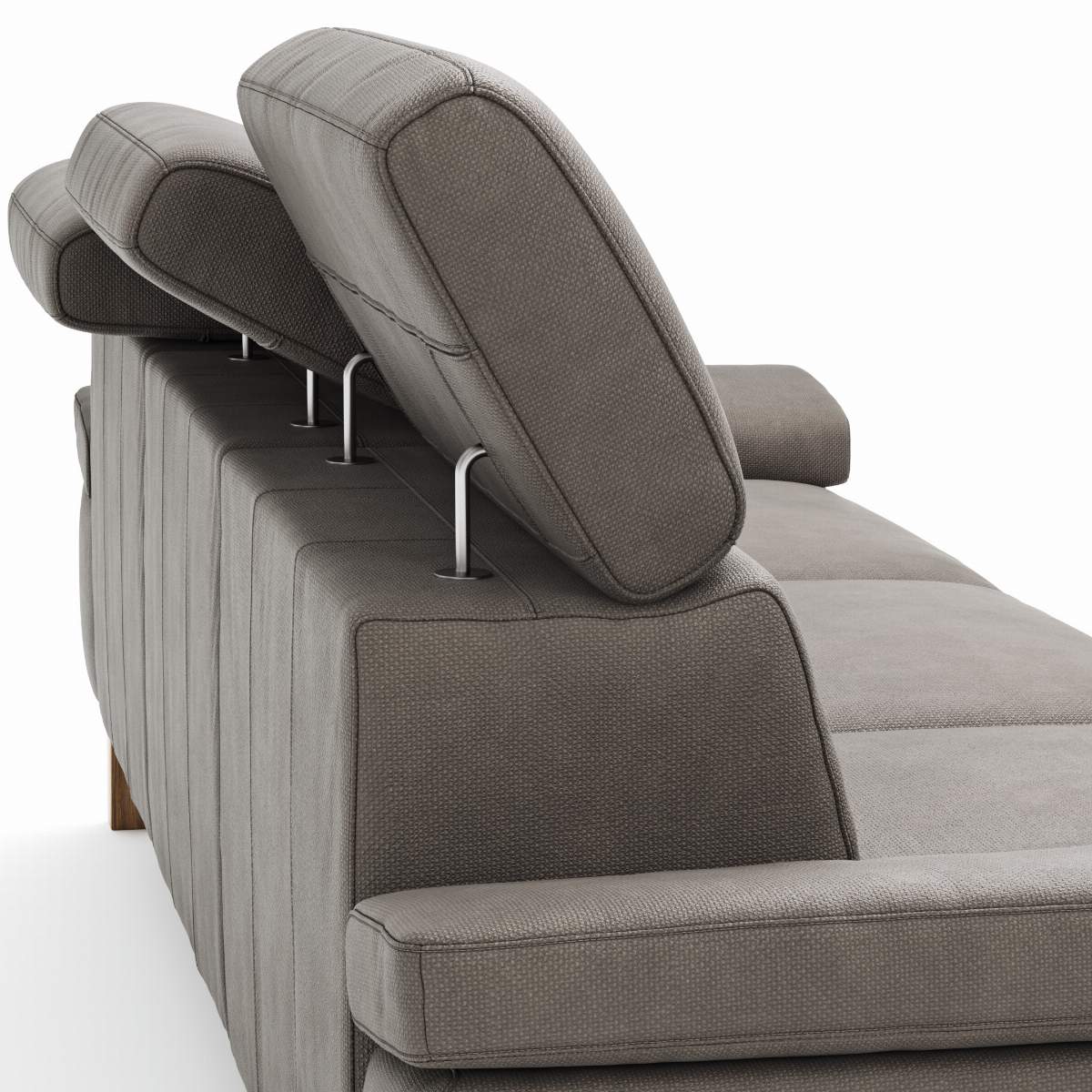 Ecksofa Hudson - Longchair links mit 2,5-Sitzer, inkl. Kopfteil verstellbar, Stoff, Steingrau