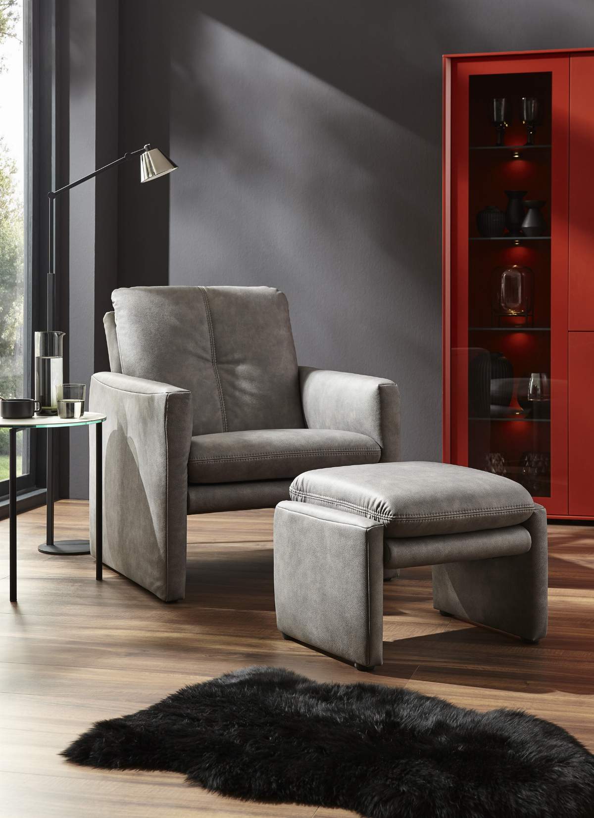 Hocker Tenero - inkl. Sitzhöhe verstellbar, Stoff, Grau