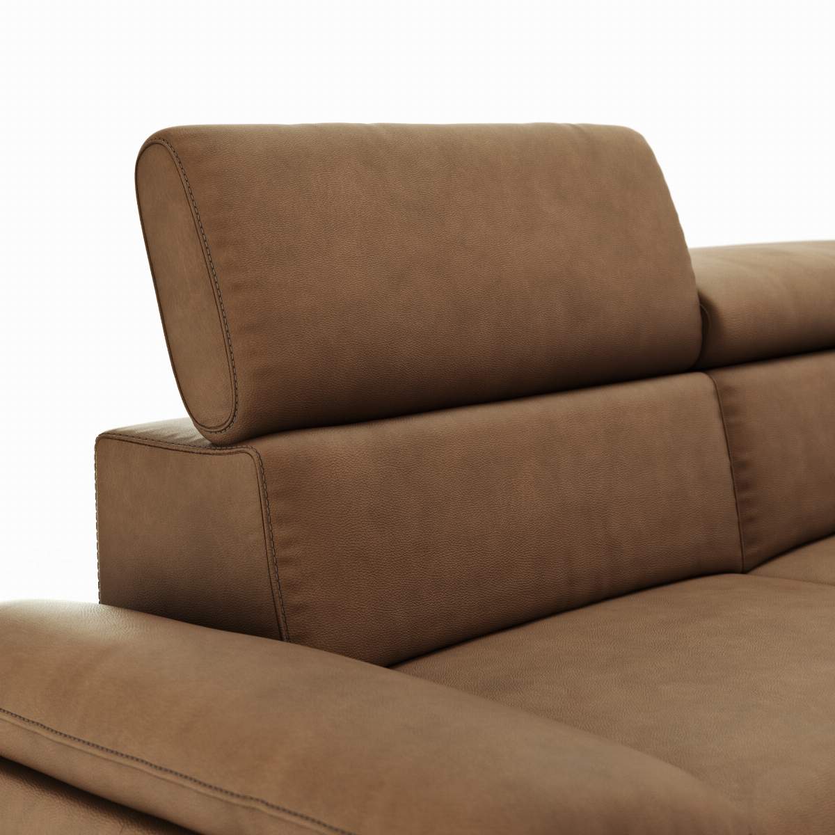 Ecksofa Felipa - 2,5-Sitzer mit Longchair rechts inkl. Armlehne verstellbar und Rückenlehne/Sitztiefe verstellbar (motorisch), Leder, Cognac