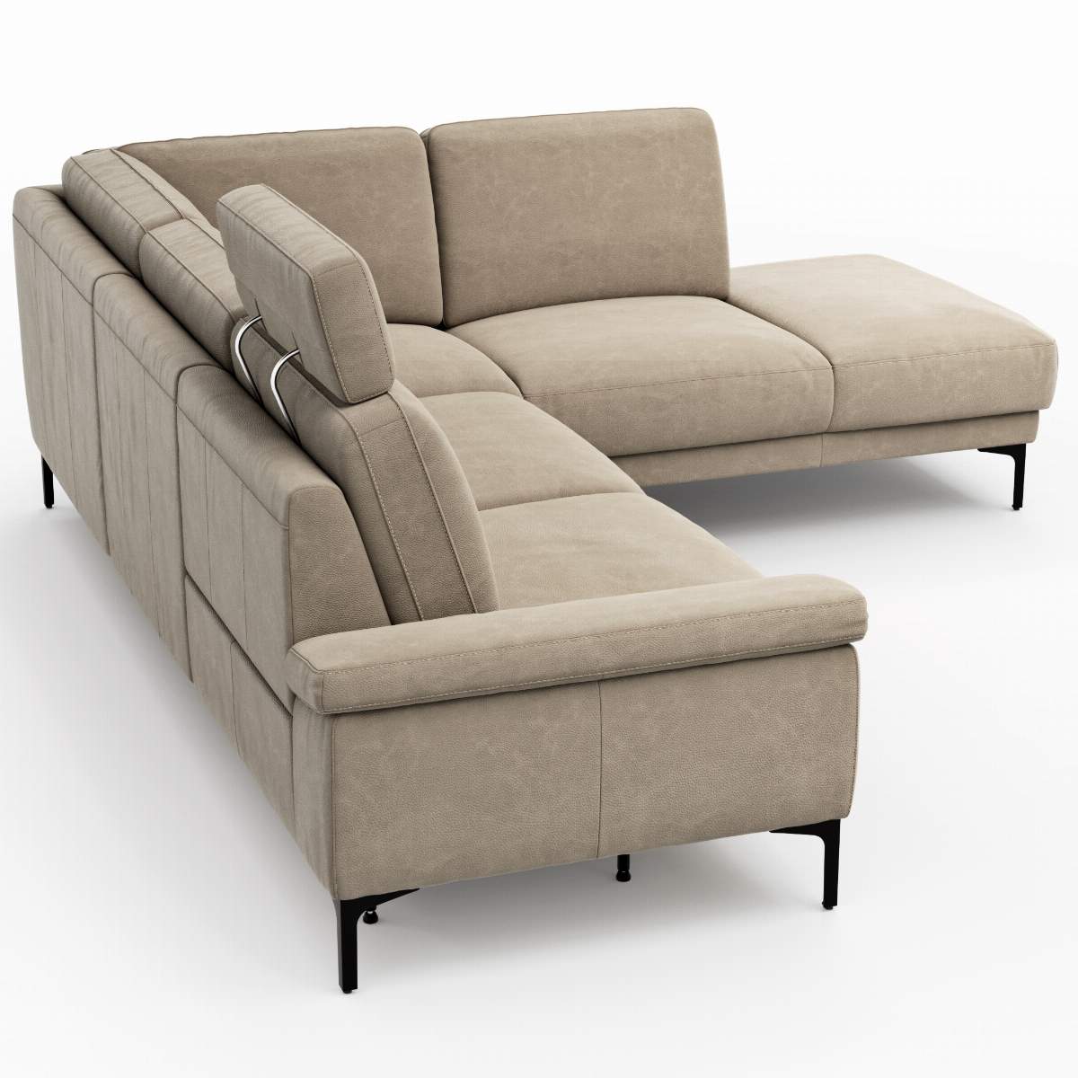 Ecksofa Matero - 2-Sitzer mit Ecke rechts inkl. Relaxfunktion motorisch und Sitzvorzug, Leder, Taupe