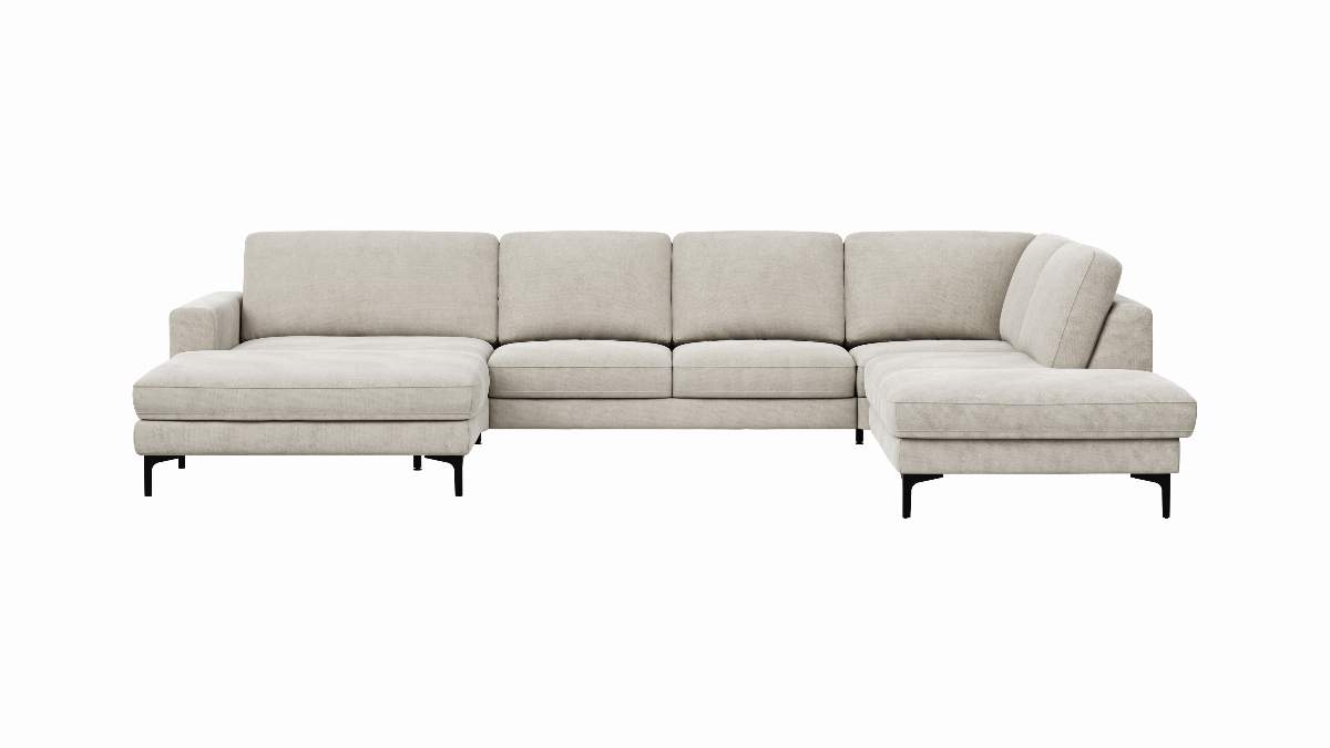 Wohnlandschaft Oviedo - Longchair links mit 2-Sitzer und Ecke rechts, Stoff, Natur