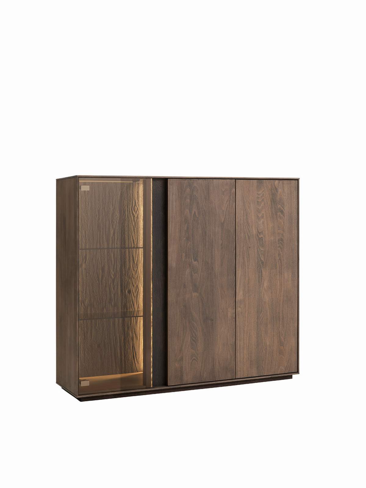 Highboard Saratoga - inkl. Beleuchtung, Buche massiv, silbergrau geölt