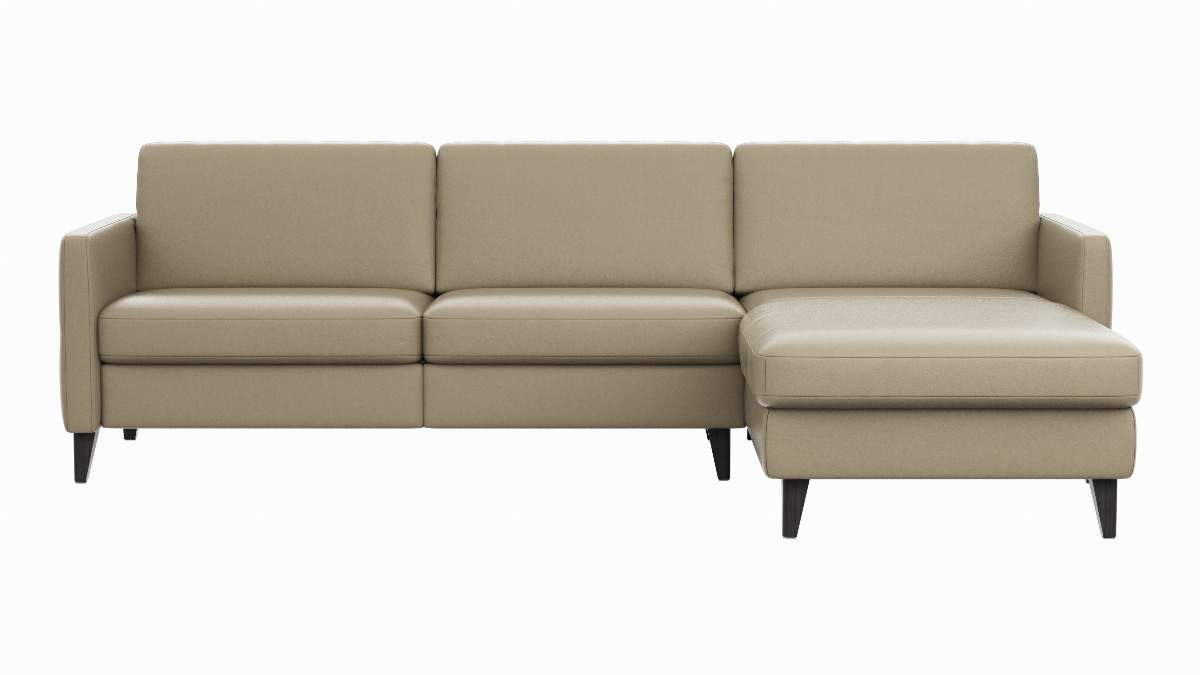 Ecksofa Arima N - 2,5-Sitzer mit Longchair rechts inkl. Kopfteil verstellbar, Leder, Champagner