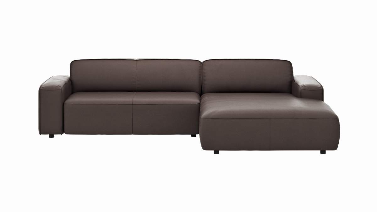 Ecksofa Denver - 2,5-Sitzer mit Longchair rechts, groß, Leder, Mocca