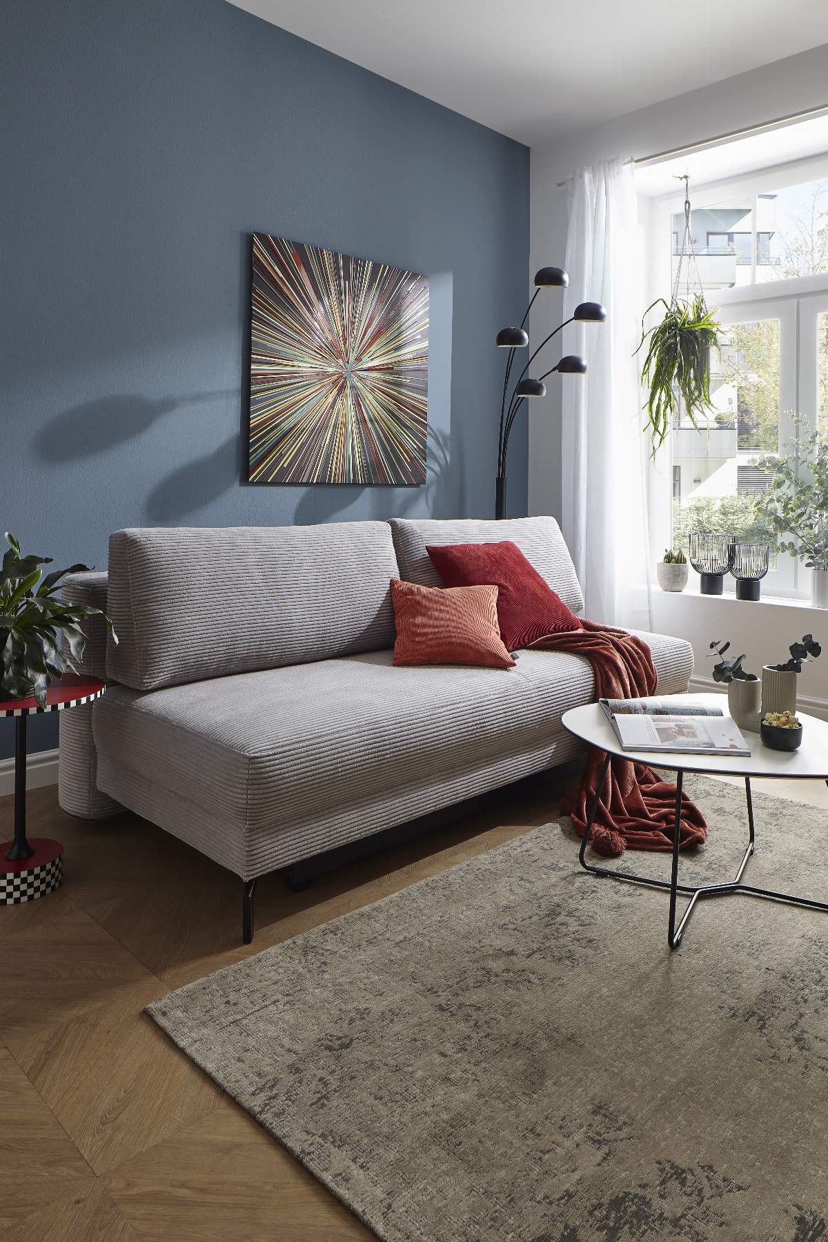 Schlafsofa Salema - 3-Sitzer mit Schlaffunktion (Liegefläche ca. 150x200cm), Stoff, Hellgrau