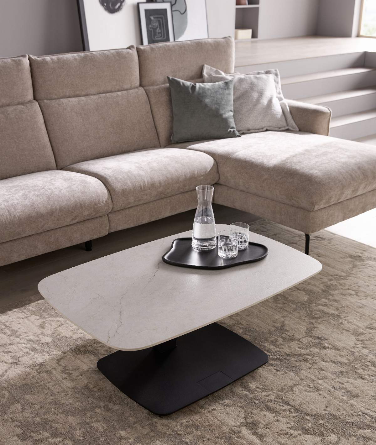 Couchtisch Camas - LBH ca. 100x65x42 cm, Keramik, Creme