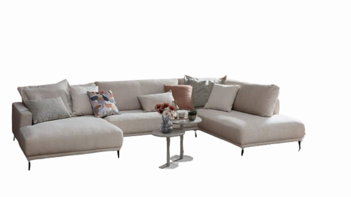 Wohnlandschaft Solero 2.0 - Longchair mit 2-Sitzer und Ecke rechts, Stoff, Natur
