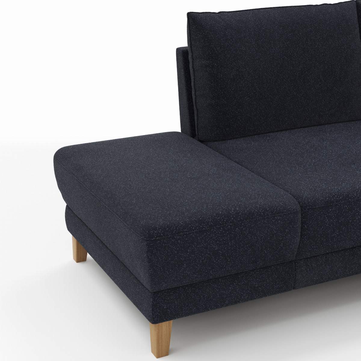 Sofa Stamford - inkl. Armlehne verstellbar und Kopfstütze, Ecksofa 2-sitzig und Abschlusshocker links mit 3,5-Sitzer, Bogen rechts, Stoff, Dunkelblau