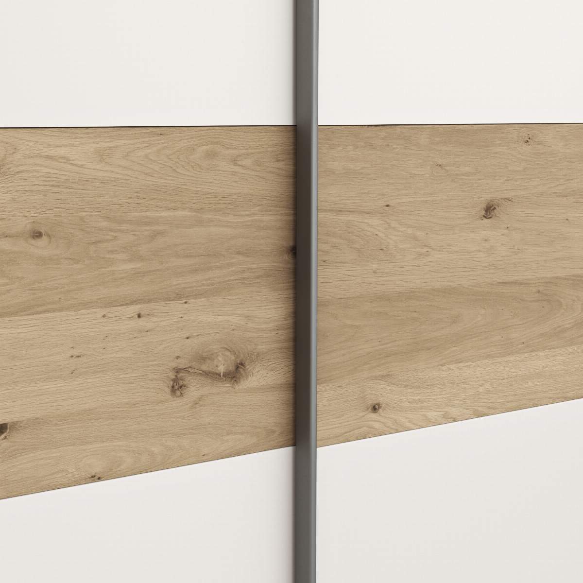Schwebetürenschrank Viana - B ca. 218 cm, Furnier, Balkeneiche, Weiß