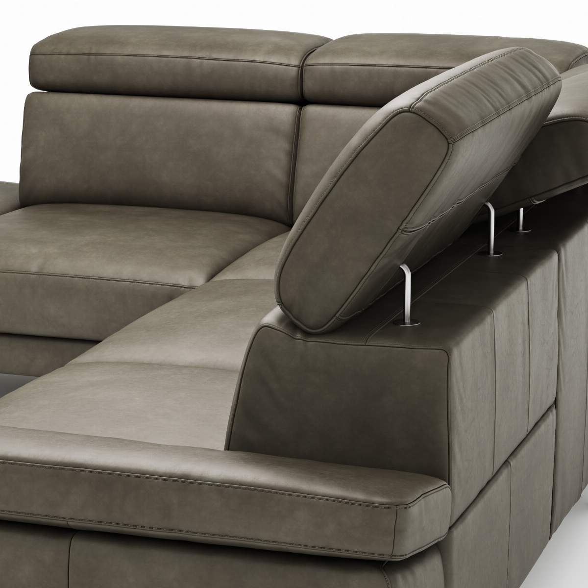 Ecksofa Hudson - Ecke links mit 2,5-Sitzer inkl. Kopfteil/Armlehne verstellbar und Sitzvorzug/Relaxfunktion (motorisch), Leder, Braungrün