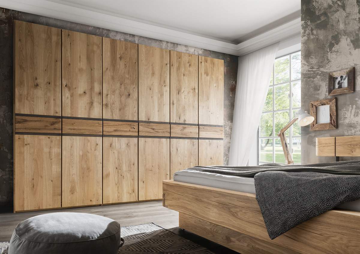 Drehtürenschrank Baltimore - B ca. 292 cm, Wildeiche massiv, natur geölt